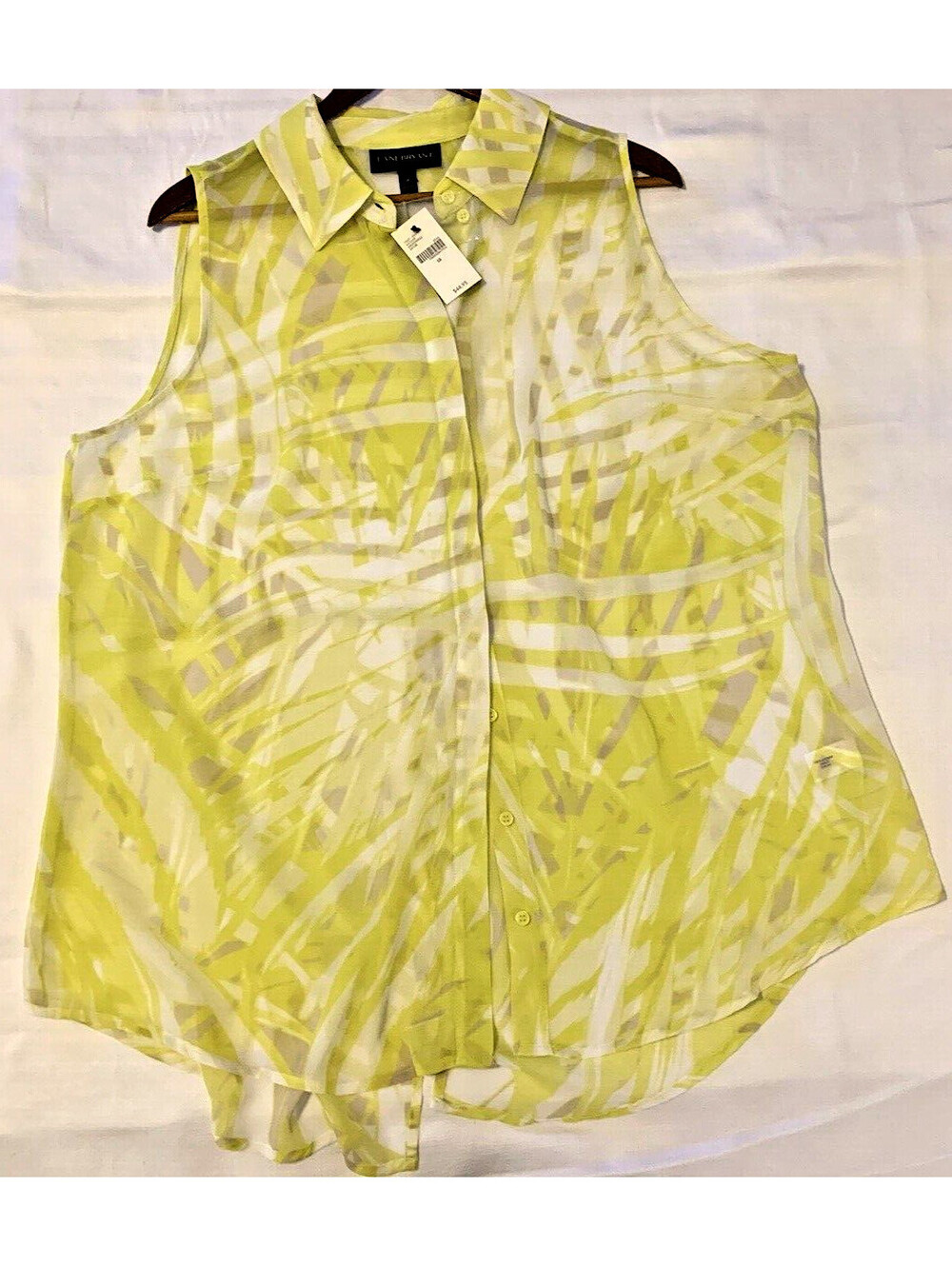 NWT Lane Bryant Sheer Sleeveless Blouse Size 18 Yellow Floral Colorful Tropical